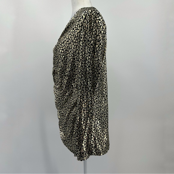 Nine West Cinched Blouse Black Gold Foil Leopard Print size XL - Picture 3 of 11